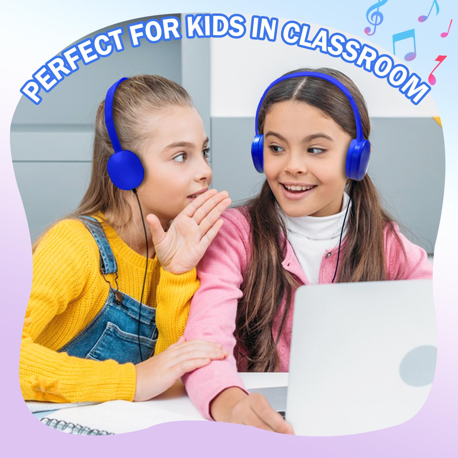 キッズ ヘッドフォン バルク 50個パック クラスセット 学生 子供 幼児 子供用マイク付き有線ヘッドフォン | キッズ用オンライン学習 - 心